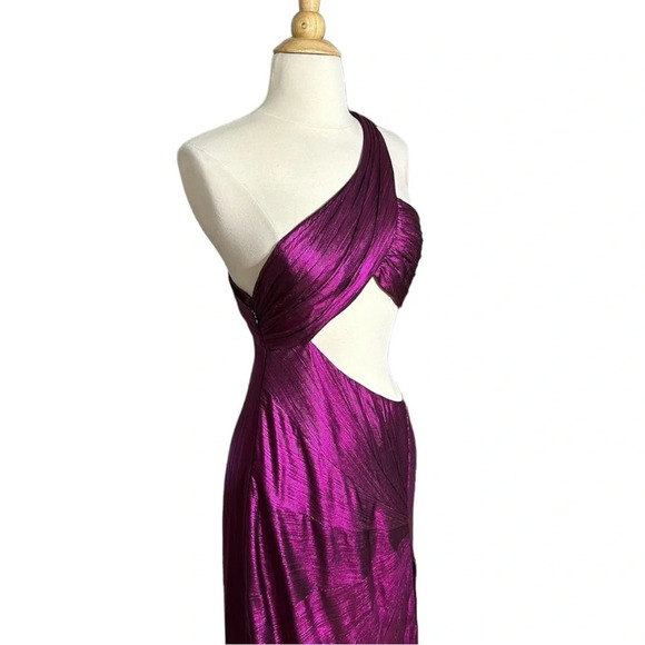 RETROFETE Galena Metallic Magenta One Shoulder Cutout Gown NWT M Formal Dress - Picture 7 of 16